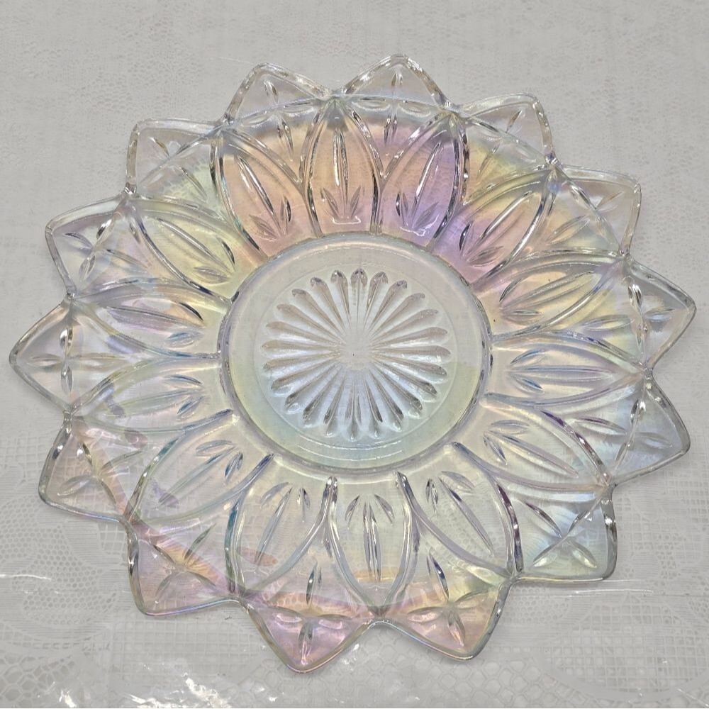 Vintage 60s Federal Carnival Glass Iridescent Petal Shaped Plate